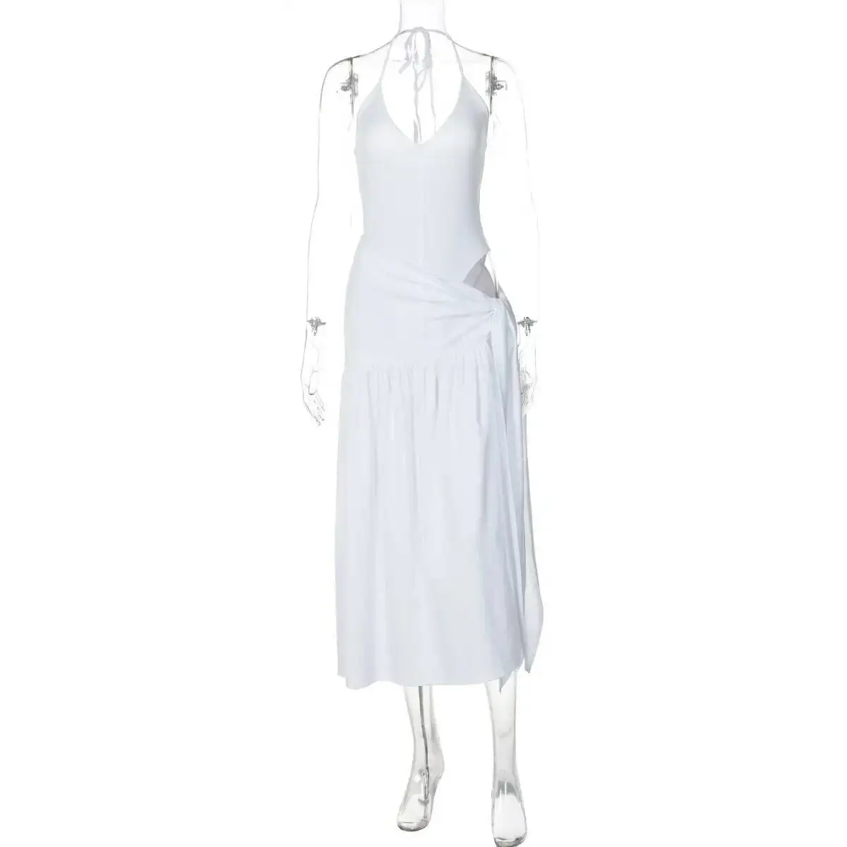 

CM.YAYA Elegant Women's Sleeveless Strap Bodysuit +Long Skirts Autumn Tracksuit Sexy 2024 Tie Up Two 2 Piece Set Outfits