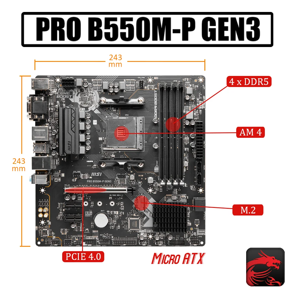 DDR4 MSI B550M-P GEN3 Combo AM4 Motherboard With AMD Ryzen 7 5700G Processor Kit Fury DDR4 3200MHz 16G Memory Brand New Desktop