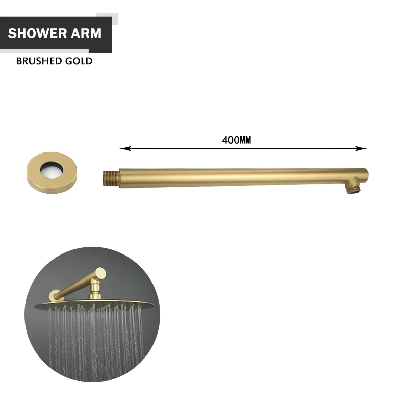 Brushed Gold Black Chrome Grey Overhead Shower Head Shower Arm Big Round Stainless Steel 8/10/12 Inch Rain Shower Indoor Outdoor