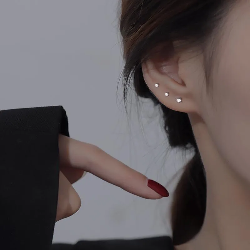 Super Mini Rhinestones Stud Earrings for Women Silver Color Korean Trendy Tiny Clear Crystal Earrings Daily Simple Jewelry Gifts
