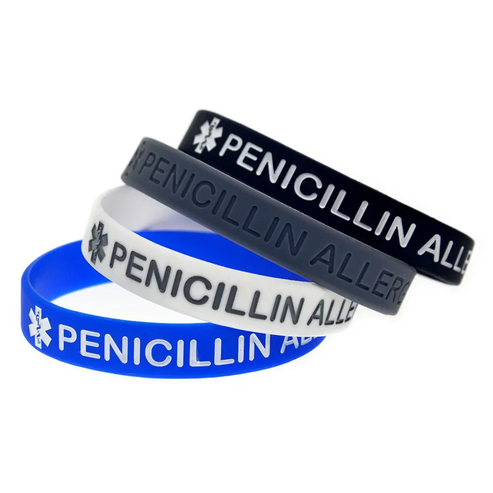 50 Pcs PENICILLIN ALLERGY Silicone Rubber Wristband Capital Letter for Emergency