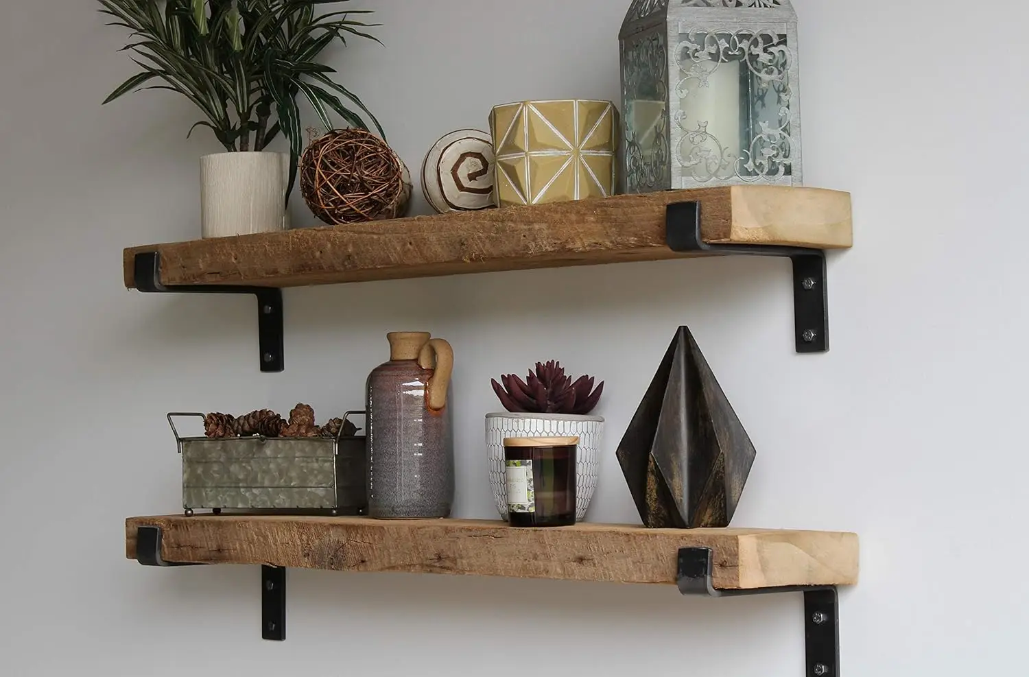 Accent Shelves | Reclaimed Barn Plank | Set of 2 with Full Brackets (Natural 40