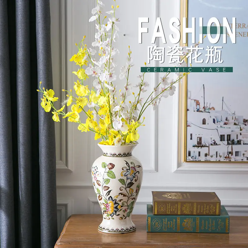 American ceramic vase, retro blue and white porcelain, European style living room, Jingdezhen large ornament, Chinese style vase