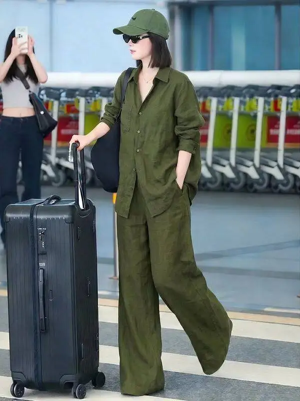

Elegant Cotton Linen Shirt Women's Spring Summer Casual Loose Lazy Minimalist Linen Set Old Money Style Outfit Collar