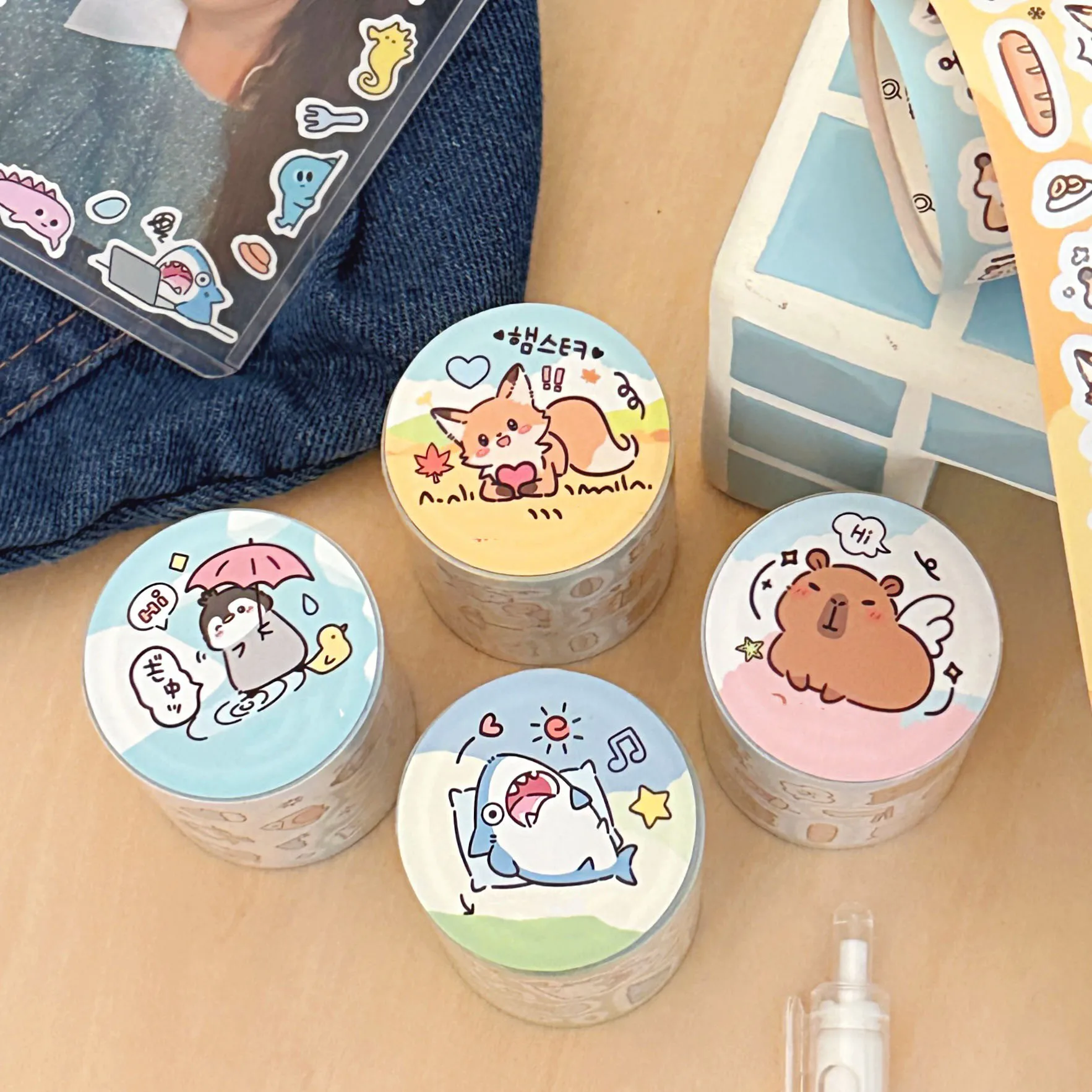 1/4 لفات من ملصقات شريط الحيوانات اللطيفة، كتيبات الحيوانات الأليفة اللطيفة، ملصقات تزيين Gooka، ملصقات المواد