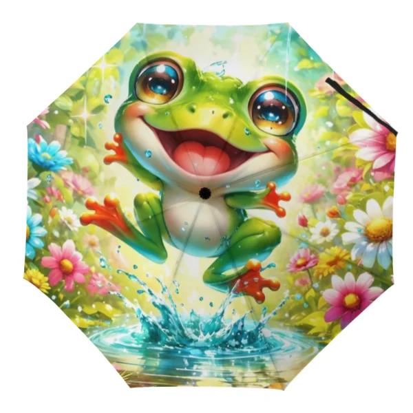 

Зонт с рисунком лягушки из мультфильма, ветрозащитный компактный дорожный зонт, портативный легкий складной зонт от солнца и дождя для женщин и мужчин