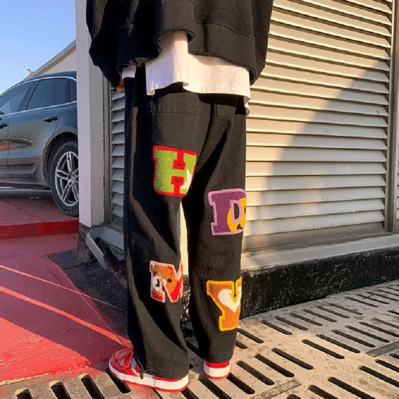 Letter Embroidery Straight Pants Tide Brand Hip-Hop Y2K High Street Wide-leg Pants Sportswear Casual Couple Retro Fashion Loose
