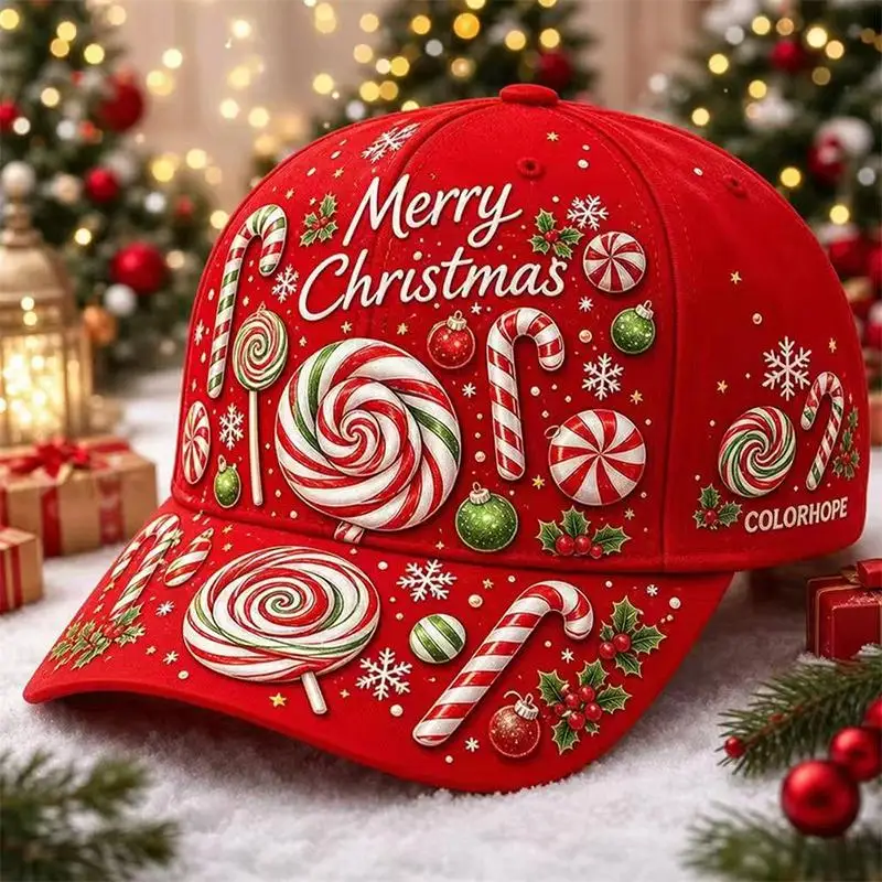 Unisex-Baseballkappe mit Weihnachtsmotiv, Rentier- und Weihnachtsmann-Druck, leicht, für Damen und Herren, festliche Kopfbedeckung für den täglichen Gebrauch. – Detail 2