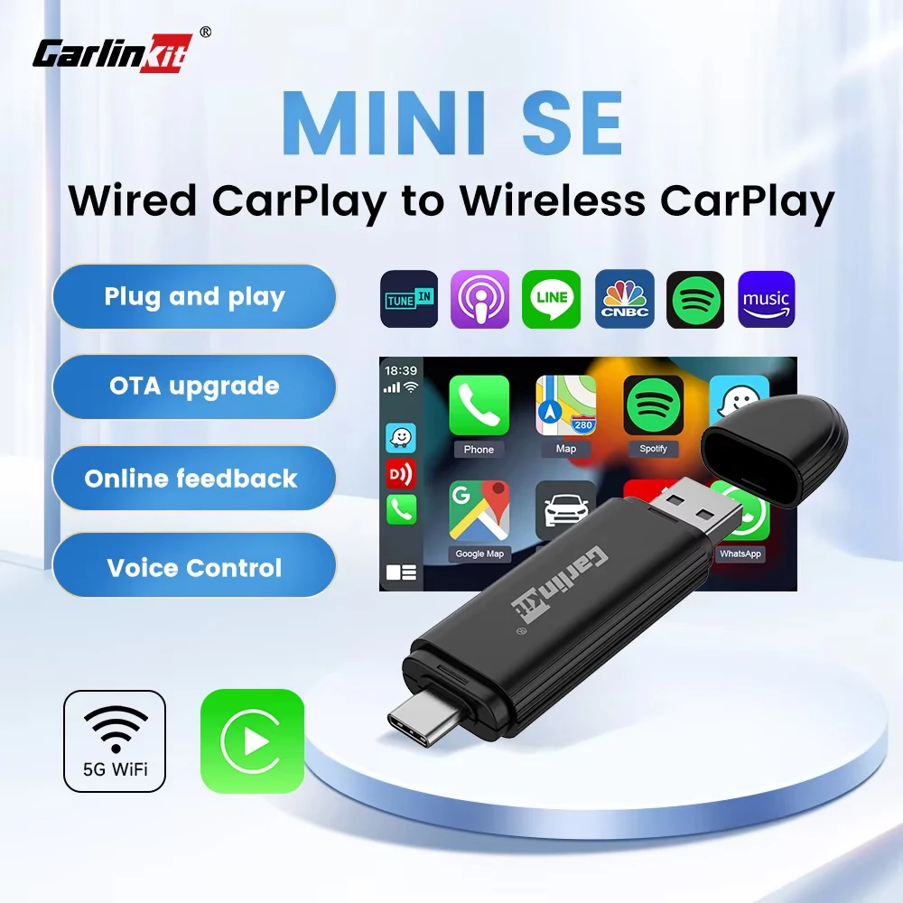 New Carlinkit Wireless Carplay Adapter Smart MINI SE Box Plug And Play Fast Connect Ota Upgrade 5Ghz Wifi For OEM Wired Carplay