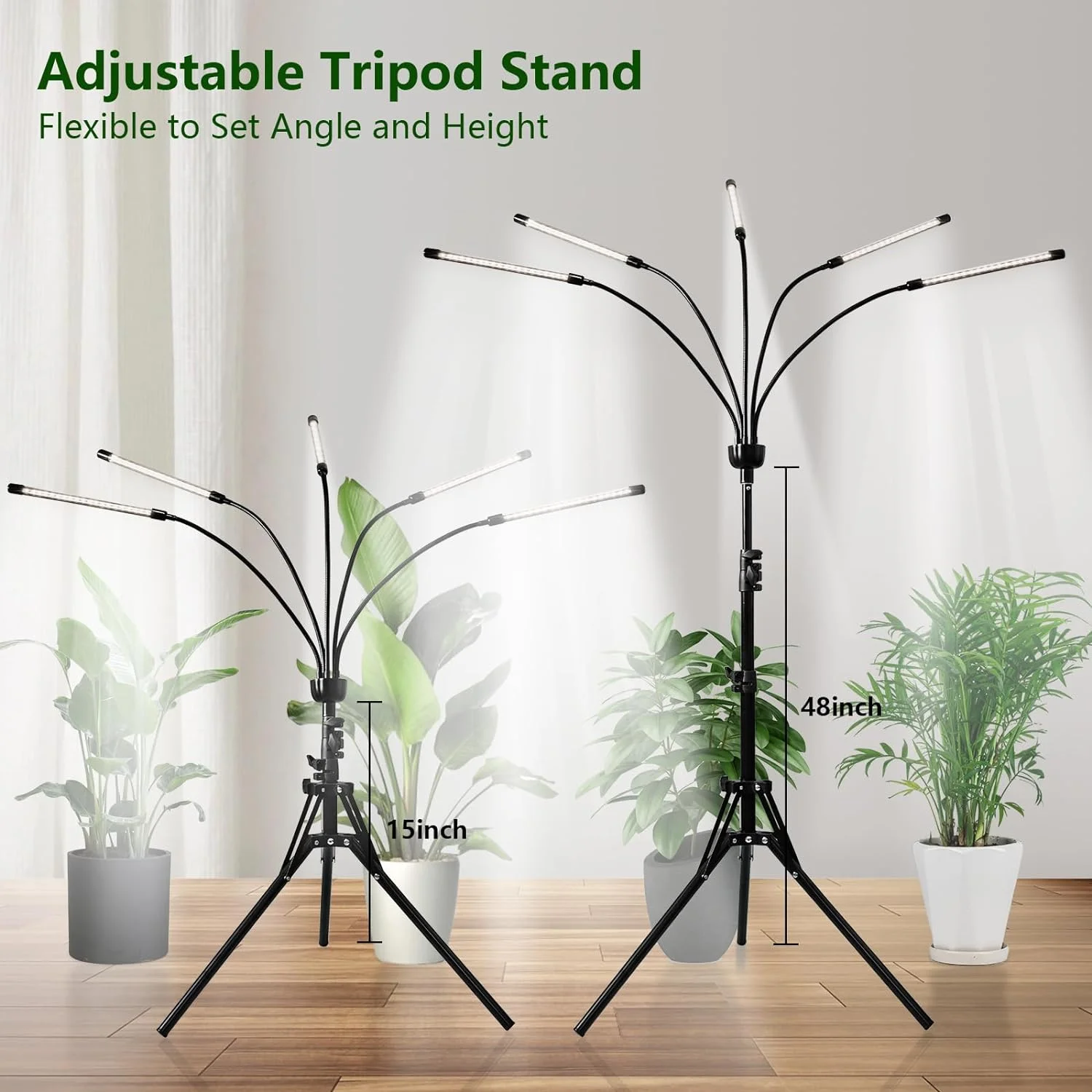 6000K Full Spectrum Five Heads LED Grow Light 5V USB Indoor Plants Dimmable Auto On/Off Timer Tripod Stand Plant Grow Floor Lamp