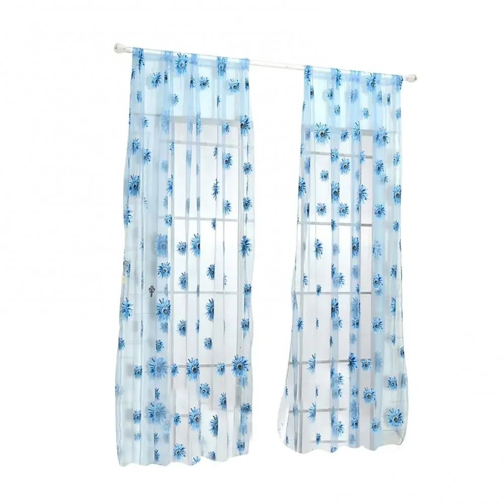 Sunflower Pattern Tulle Curtain Home Decor Voile Kitchen Balcony Room Floral Window Blind Screening Curtain