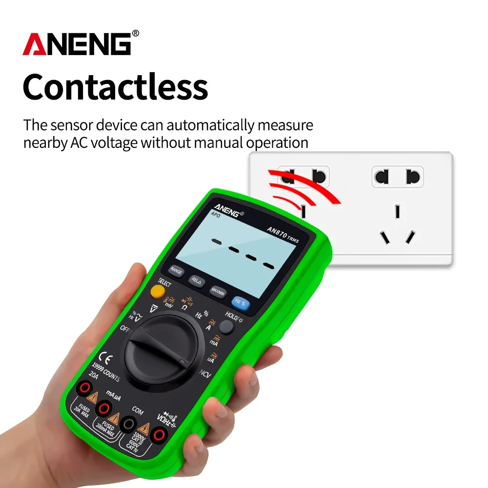 ANENG AN870  Digital Multimeter 19999 Counts profissional transistor electrical tester 600v multi volt esrmeter lead set