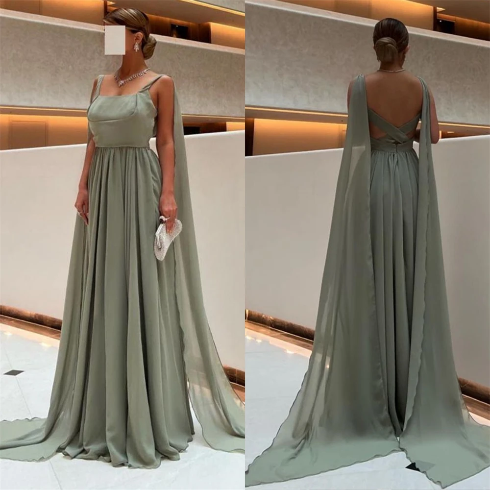 

Simple Spaghetti Sheath Quinceanera Fold Draped Chiffon Occasion Evening Gown evening dresses woman elegant