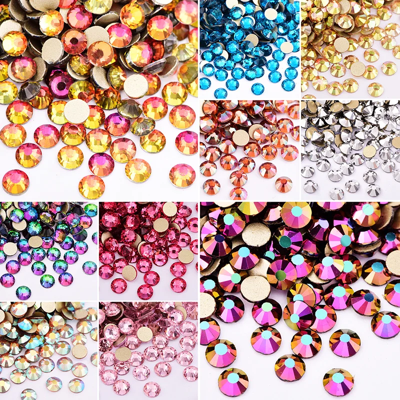 SS3-SS30 A3 Golden Bottom Flatback  Crystal AB nail Rhinestone Clear Glass Strass for Nail Decorations Y3182