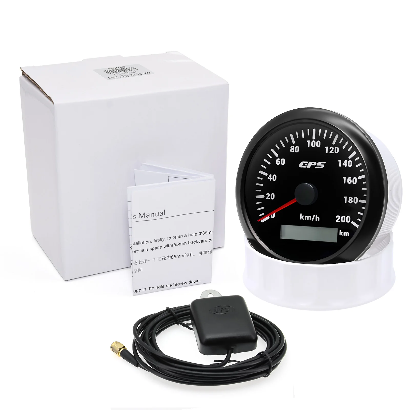 85 MM GPS Snelheidsmeter Gauge 60/120/200 KMH 7 Kleur Licht met GPS Antenne Waterdichte Motorfiets Boot auto Vrachtwagen Snelheidsmeter Meter