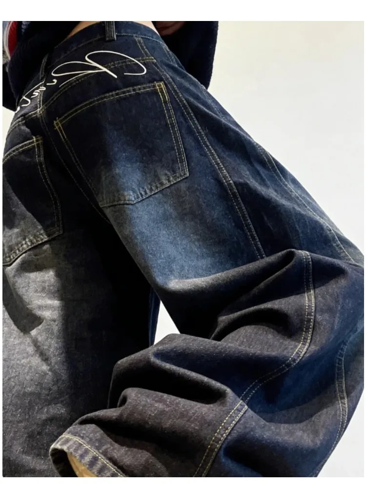 

Women's Y2K Loose Baggy Jeans Blue Washed High Street Vintage Cargo Pants Wide Leg Oversized Trousers Casual Korean American Sty