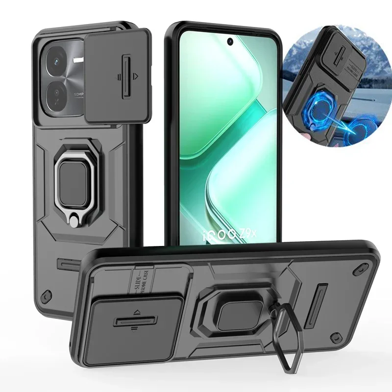 

Ring Stand Shockproof cover For Vivo IQOO Z9 Turbo Z9X Z9 X Case Armor Slide Camera Lens Protection Cover for IQOO Z9Trubo capa