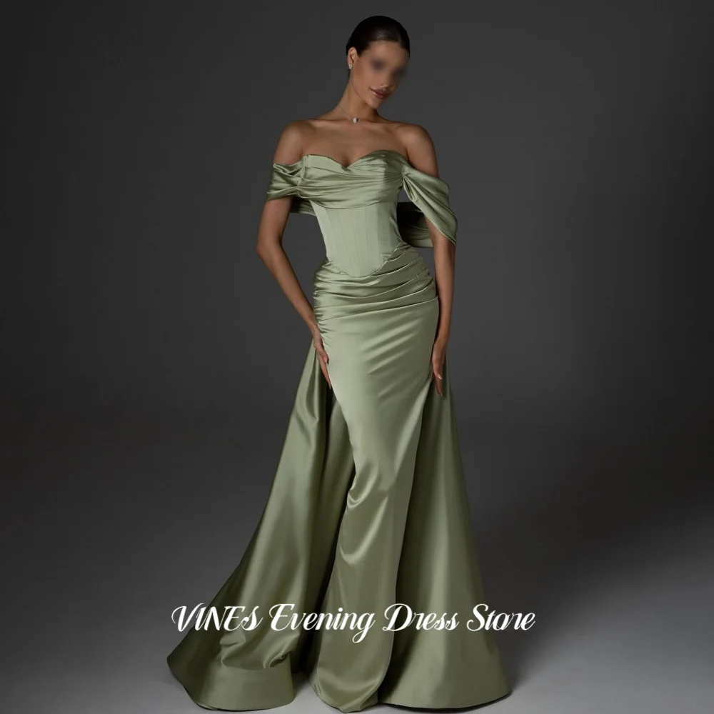VINES Regal Women Sage Green Satin Prom Dress Off Shoulder Sweetheart Evening Gown Corset Mermaid Gala Party Dress Customized