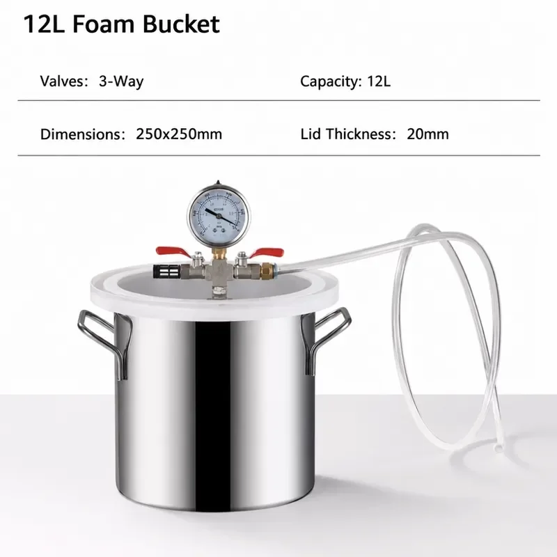 Stainless Steel Vacuum Chamber 6L/12L/21L/50L, Vacuum Degassing Tank for Silicone AB Resin, Defoaming Barrel for Casting