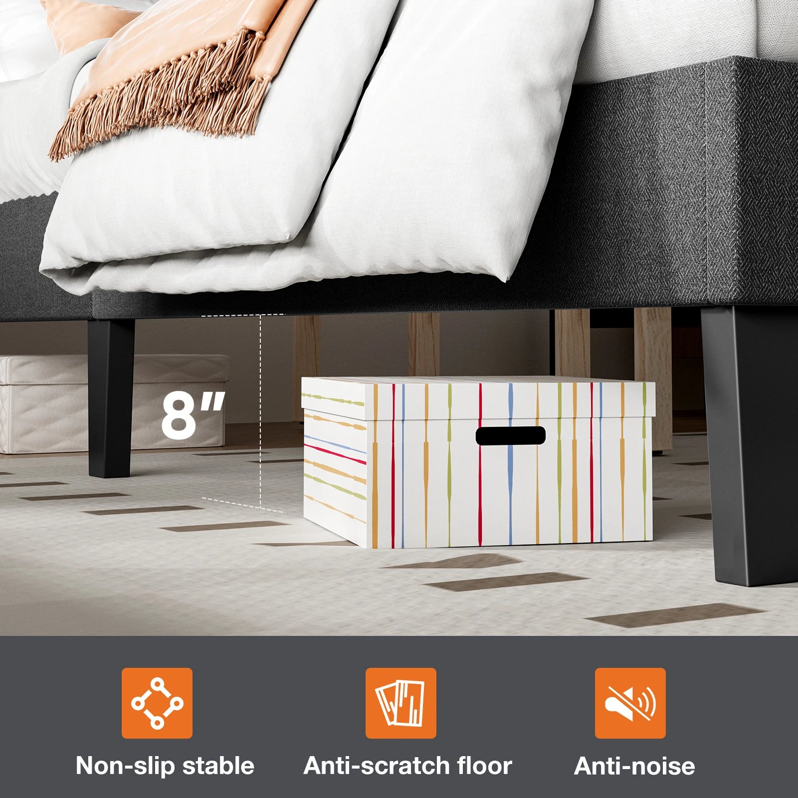 JHK Queen Bed Frame with Headboard No Box Spring Needed Linen Upholstered Wooden Platform Bed Frame with Wood Slats Support image 4