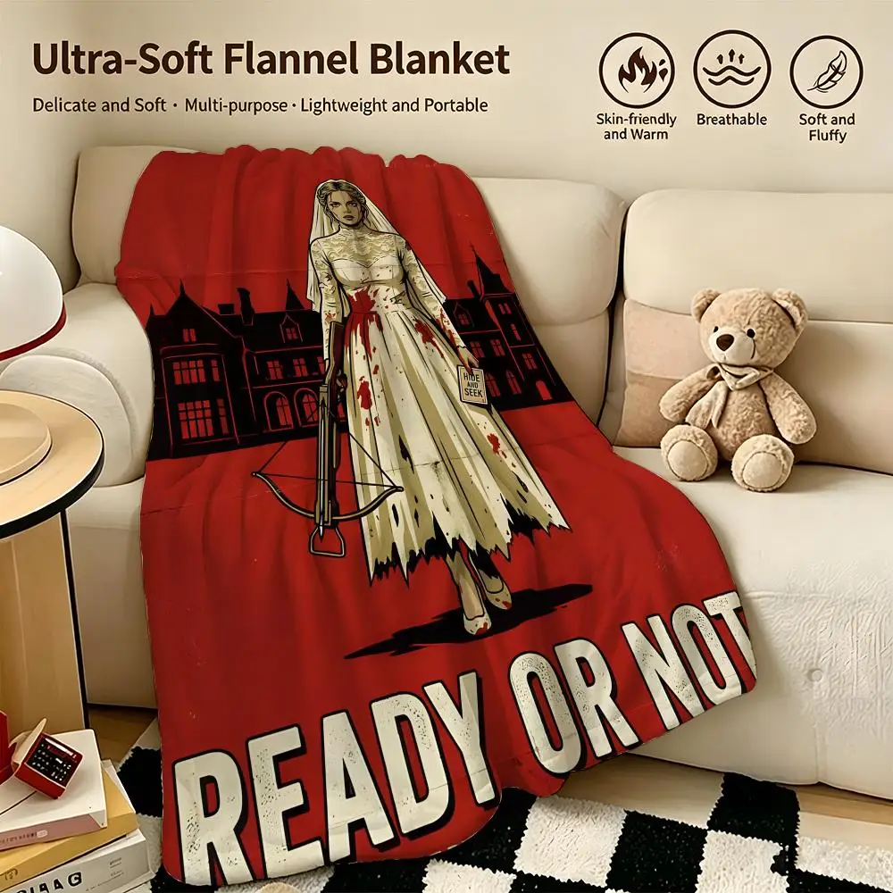 movie R-Ready or Not-t Throw Warm Soft Flannel Blanket, Multi-use for Sofa Bed Camping Travel Nap