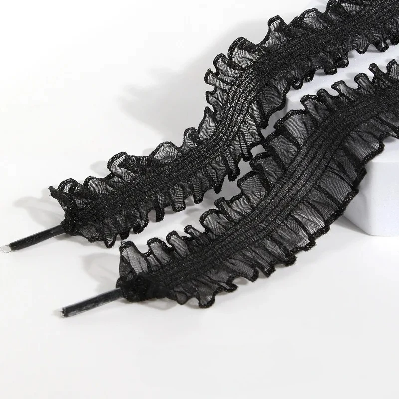 

1 Pairs Elastic Lace Shoelaces with Ruffled Trim -Fairy Wind Shoelaces with Wooden Ear Edge