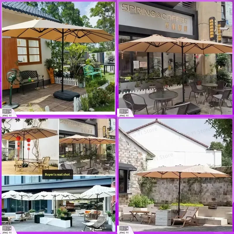 Large Outdoor Patio Umbrella for Garden Terrace Villa Sunshade Three Head Commercial Parasol with Center Pole Heavy Duty UV