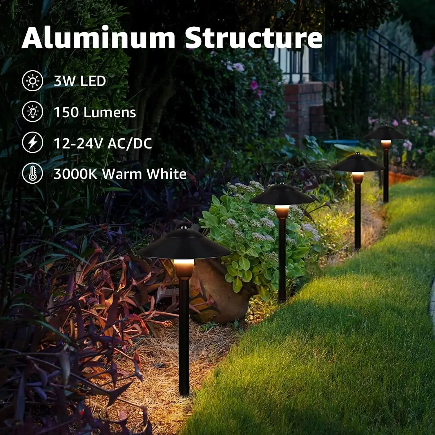 LED Landscape Lights Low Voltage Pathway Lights 3W 12-24V Landscape Lighting Aluminum Landscape Path Lights 3000K Waterproof Lan