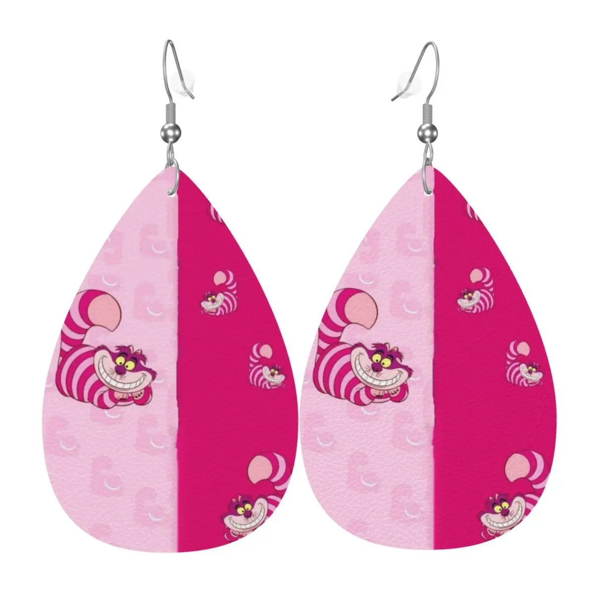 Custom Cheshire Cat Cartoon Dangle Drop Earrings Leather Earrings for Women Fashion Alice in Wonderland For Party