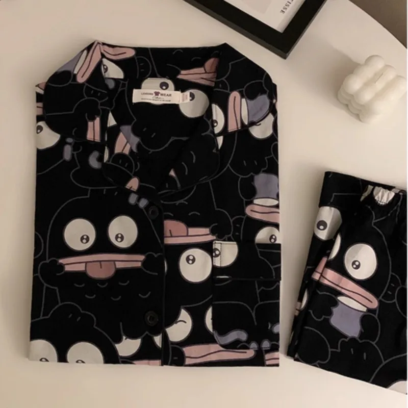 Large Size Cartoon Black Short-Sleeved Shorts Student Homewear Sets Hanton Ugly Fish Tide Cardigan Pajamas Sleepwear Loungewear