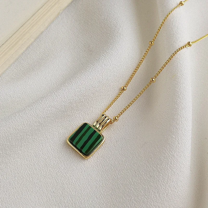 S925 Silver Malachite Necklace Green Natural Gem Choker Pendant Vintage Dinner Jewelry Jojo Bizarre A