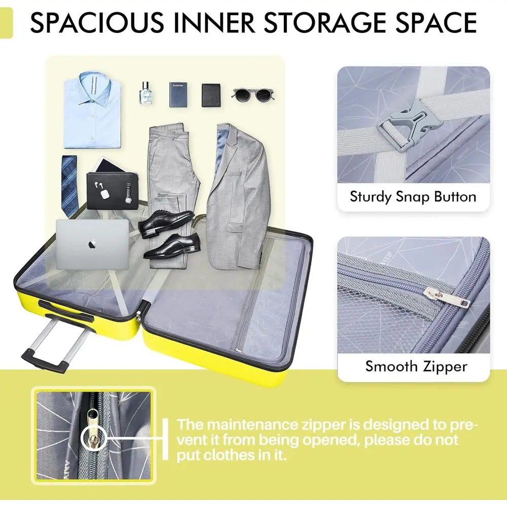 24 Inch Medium Yellow ABS Lightweight Hardside Suitcase with 4 Wheels and TSA Lock