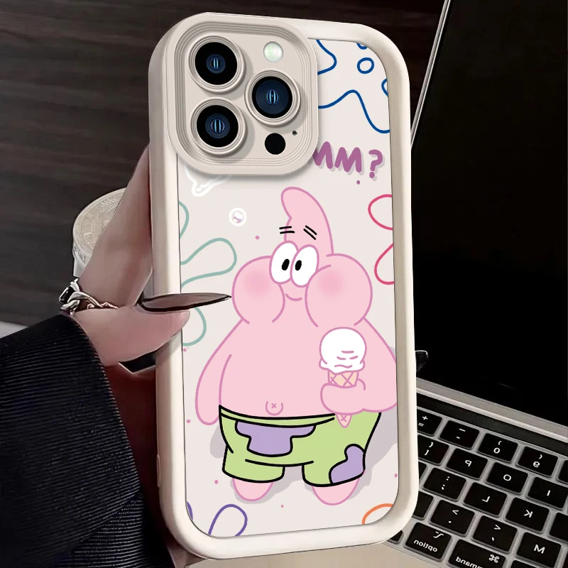 Cartoon S-SpongeBobs Case for iPhone 15 14 13 12 11 Pro Max XS X XR 8 7 6S 6 Plus SE 2020 Liquid Silicone Shockproof Back Cover