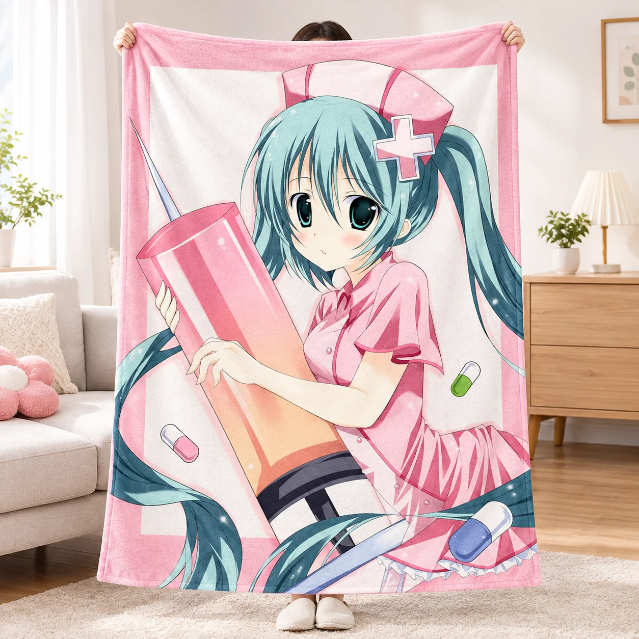 Wonderful Christmas Anime Girl Blanket Flannel Printed Blanket for Camping&Travel Suitable for Sofa Bedroom Living Room Bed