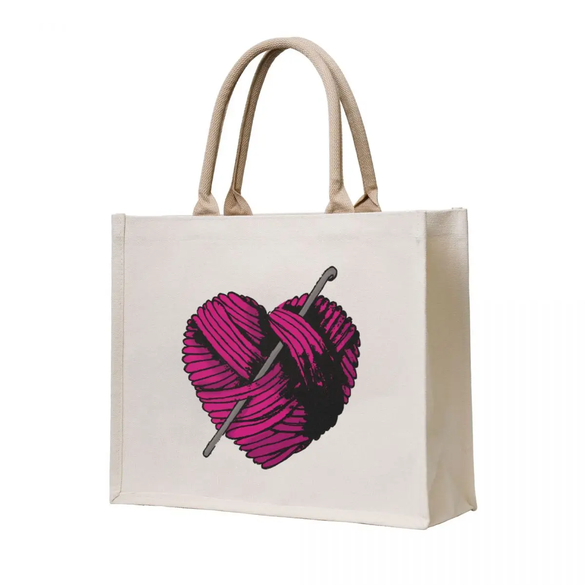 

Cute Pink Heart Ball of Yarn and Crochet Hook Hooked Tote Bag Women's bag Gift bags shopper bag woman reusable shopping