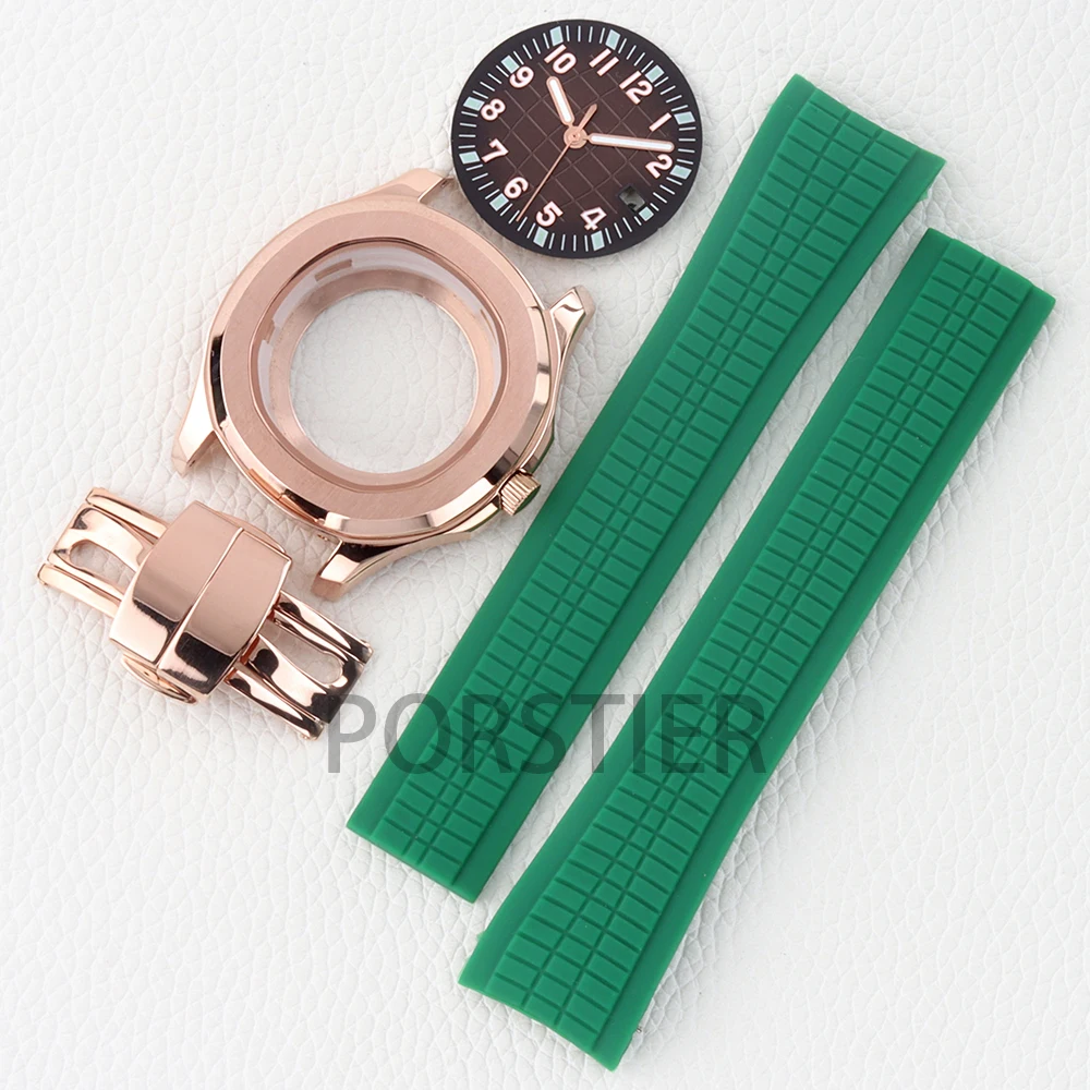 NH35 42mm Watch Case Stainless Steel 31.5mm Dial Green Luminous for Aquanaut NH35 NH36 Movement Rubber Bracelet 10ATM Waterproof