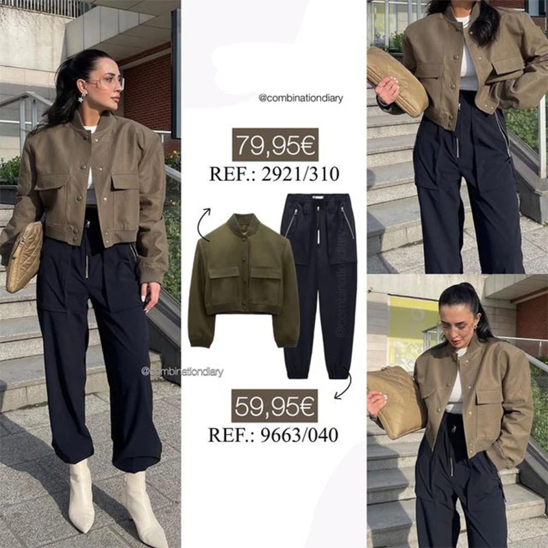 Jaket Bomber wanita lengan panjang, musim semi, musim gugur, jaket modis dengan saku, jaket, mantel, lengan panjang, kasual, pakaian luar, TopTRAF, 2024