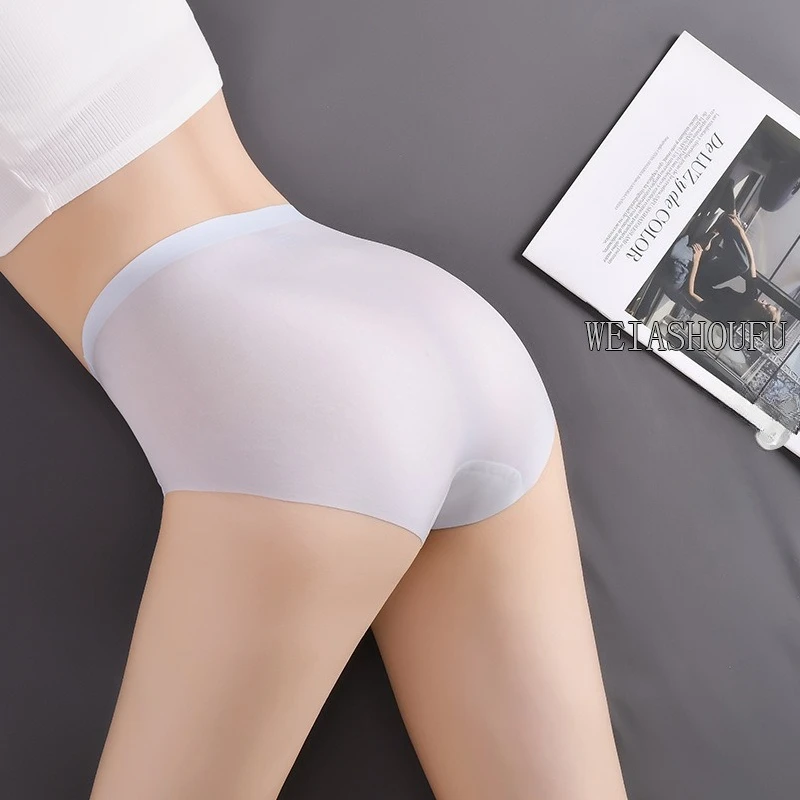 Summer Seamless Icy Silk Underwear High Waisted Tummy Control Briefs for Plus Size Booty Lifting Cotton Gusset
