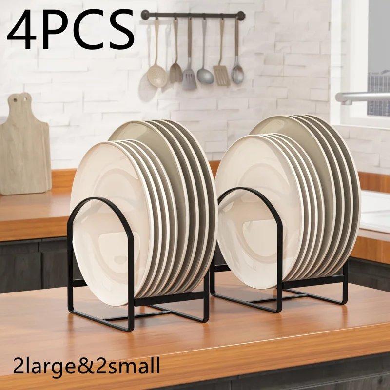 4pcs Heavy-Duty Iron Arch-Shaped Dish Rack | Black/White Kitchen Storage Organizer with Multiple Compartments for Dishes, Cups a