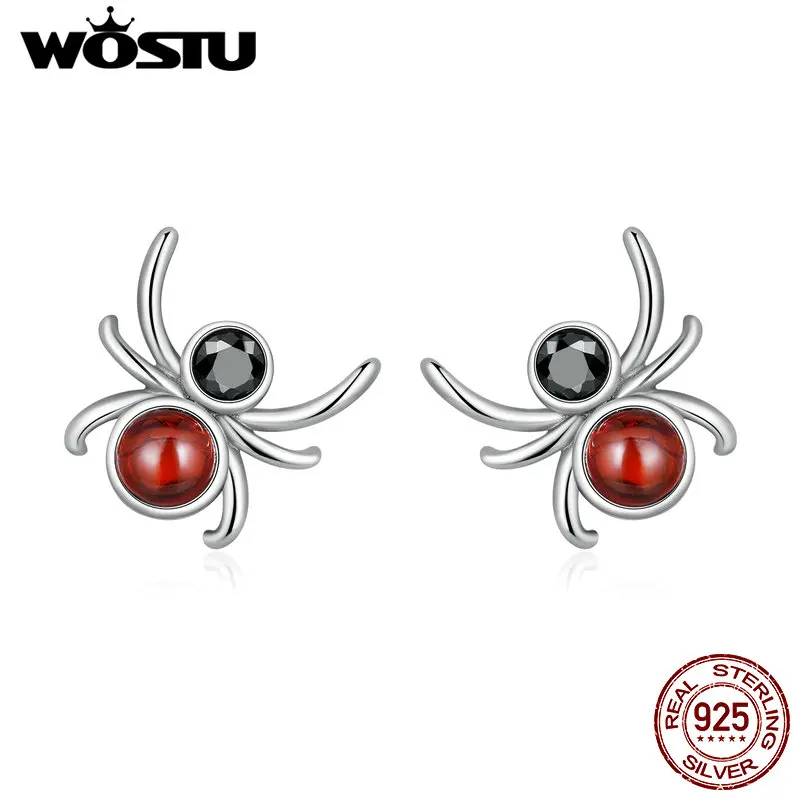 

Wostu 925 Sterling Silver Cool Black Red Spider Stud Earrings For Women Cute Girl Ear Studs Halloween Collection Jewelry Gift