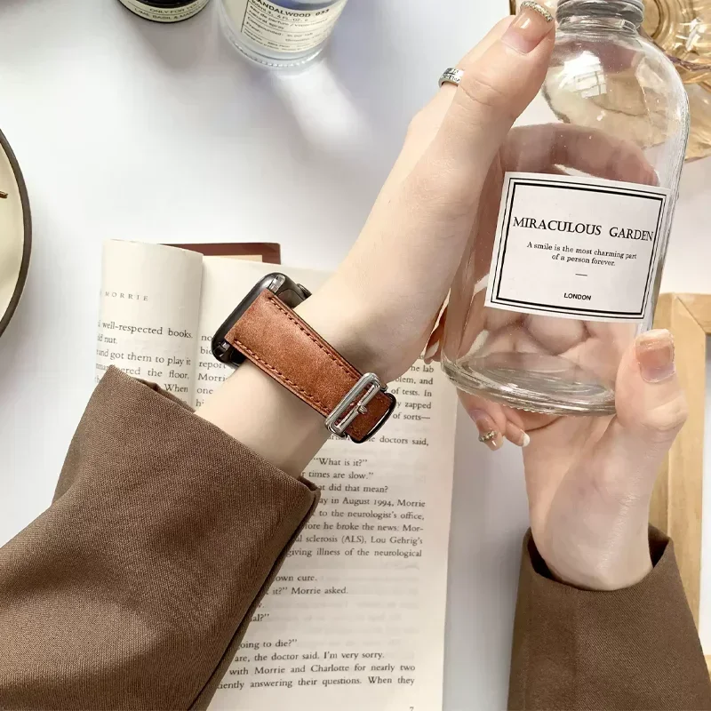 สายนาฬิกาหนังสําหรับ Apple Watch Band 44 มม.49 มม.45 มม.46 มม.42 มม.40 มม.41 มม.สร้อยข้อมือกีฬา IWatch Series Ultra 10-9-8-7-6-5-4-SE