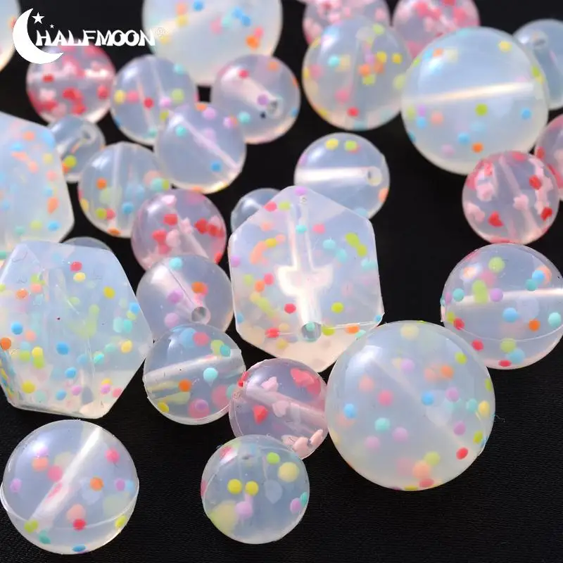 10Pcs Transparent Print Silicone Beads Colored Dots Heart Round Hexagon Teething Beads for DIY Jewelry Making Accessories