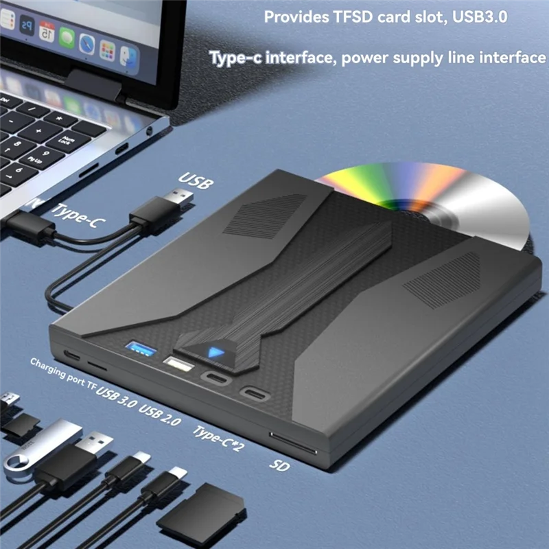 A73E-USB 3.0 Type C 7 In 1 Multifunction External Optical Drive With DVD Player And Burner For Windows PC Laptop