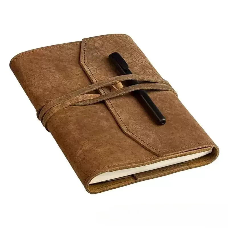 Handmade Leather Notebook Cover with Strap Retro Journal Protective Case Vintage Diary Handbook Shell for Office Study