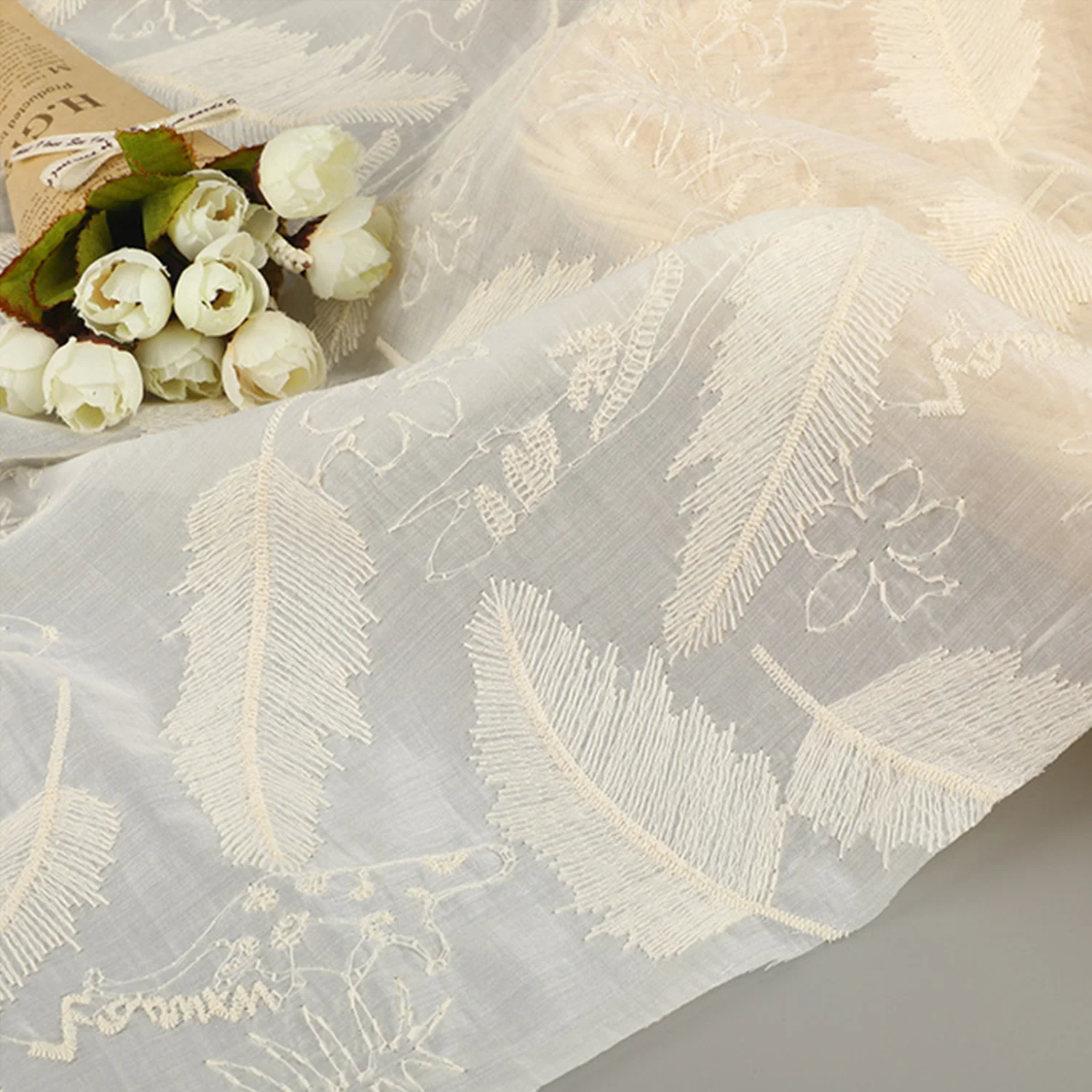 5야드 실크 코튼 자수 잎사귀 레이스 원단 홈 텍스타일 - Home Textiles Suppliers In Usa 리뷰 및 가격