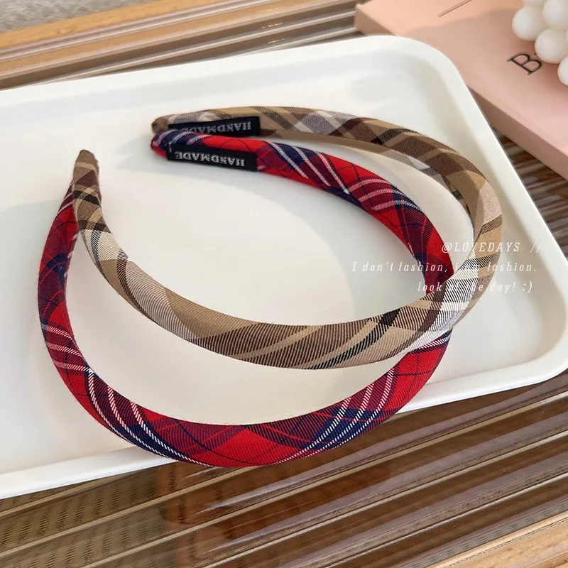 College Style Vintage Plaid Hair Bands Women Girls Headdress Headband Girls Hairband Hair Hoop Female Hair Accessories Headwear