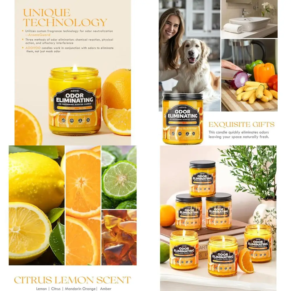

6 Pack Citrus Lemon Odor Eliminating Highly Fragranced Candle - Eliminates 95% of Pet, Smoke, Food, and Other Smells Quickly, Ai