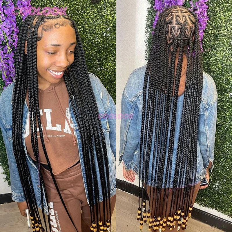 36 ''شعر مستعار على شكل قلب الضفائر الاصطناعية كامل الدانتيل شعر مستعار مضفر للنساء عقدة صندوق شعر مستعار مضفر #3