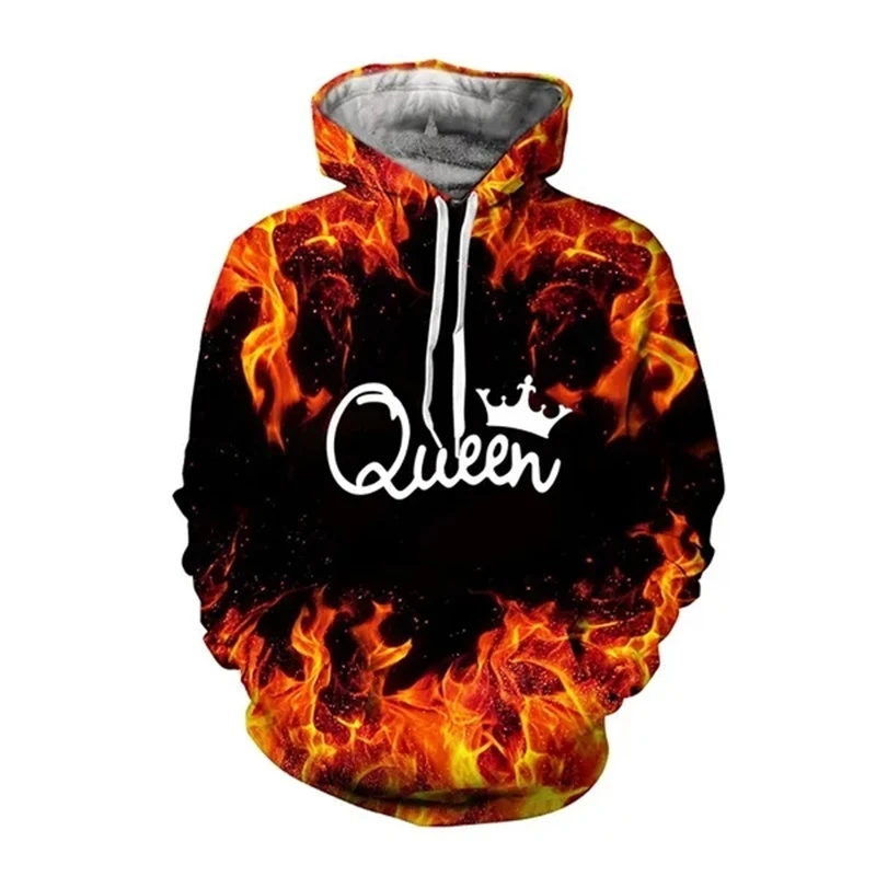 Unisex Trendy Flame 2025 Couple King And Queen Hoodies His And Her Hooded Pullover Sweatshirt Valentine's Day Gift Hoodie Cp Top