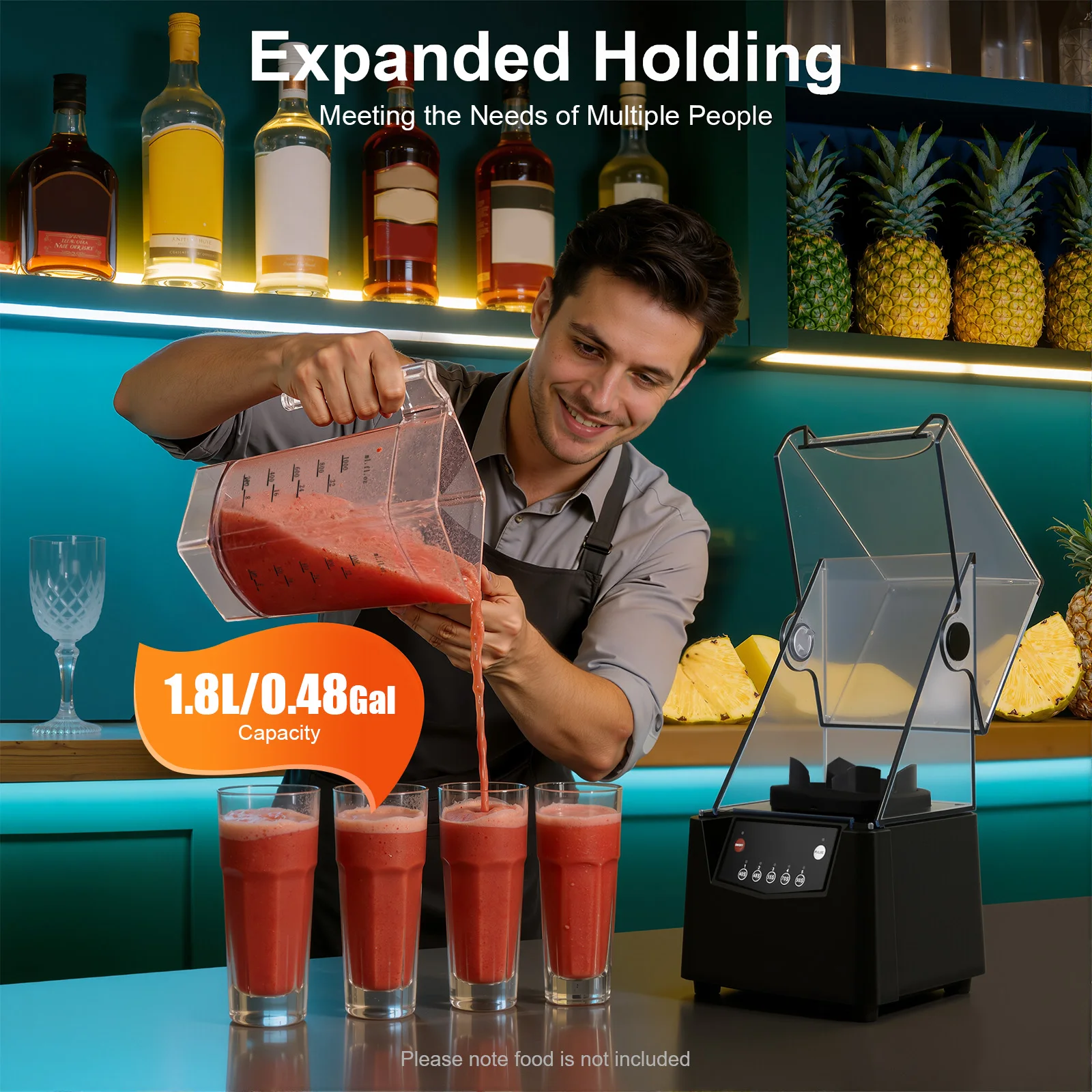 Smoothie Maker 2200W 1.8L Large Capacity Blender Low Noise Automatic with Clear Cover for Juices Milkshakes